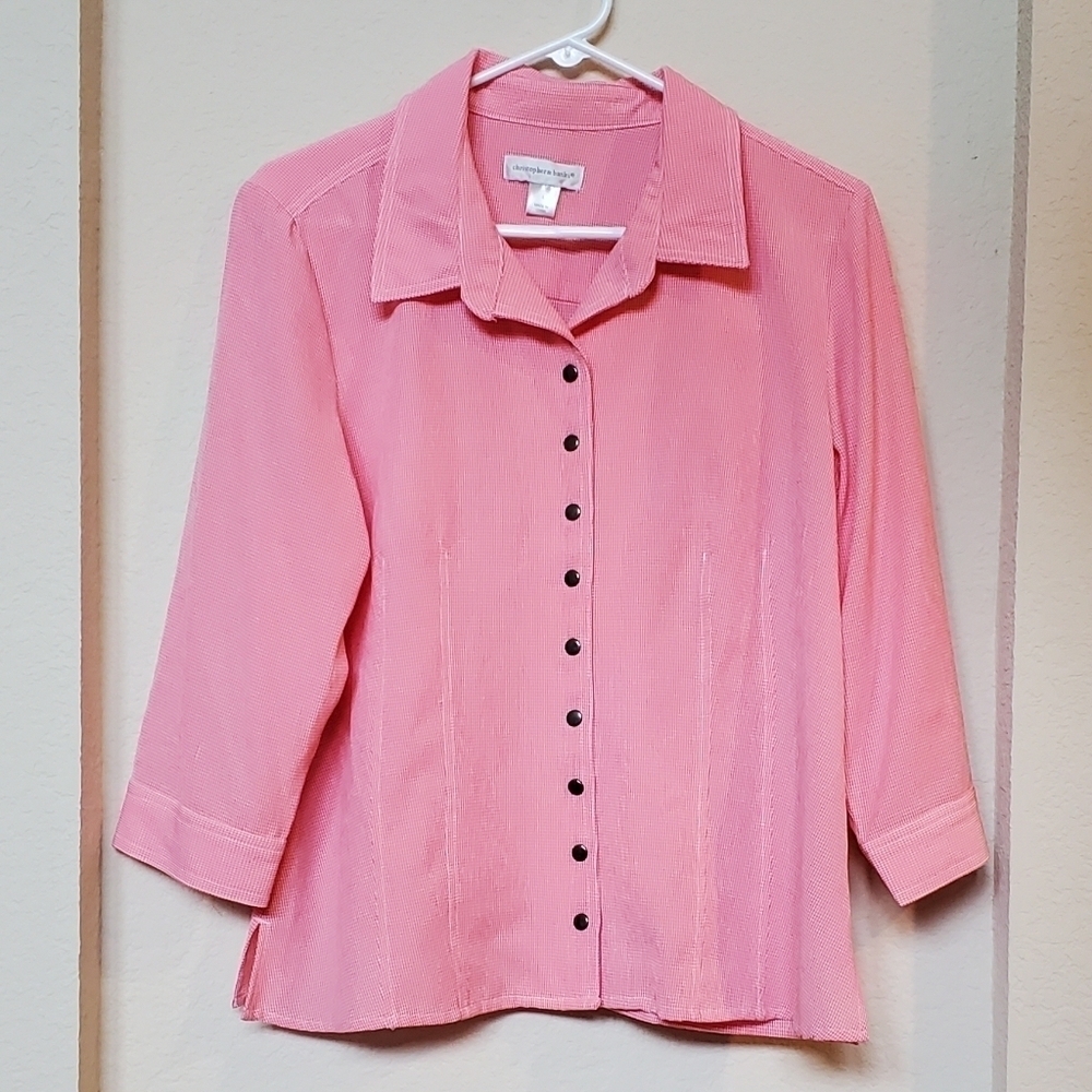CHRISTOPHER & BANKS Long Sleeve Pink Check Snap Down Shirt L